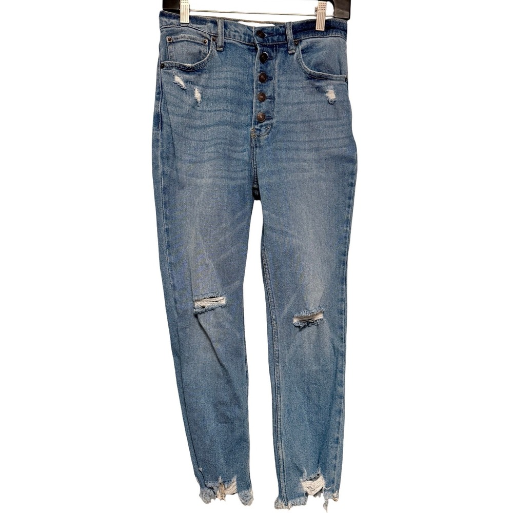 Abercrombie & Fitch Ankle Straight 26 2R Blue Distressed Ultra High Rise Jeans